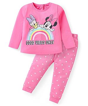 Babyhug Disney Single Jersey Knit Full Sleeves Night Suit With Minnie Mouse Graphics - Pink