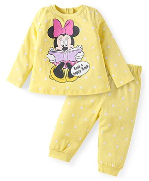 Babyhug Disney Single Jersey Knit Full Sleeves Night Suit with Minnie Mouse Graphics - Yellow