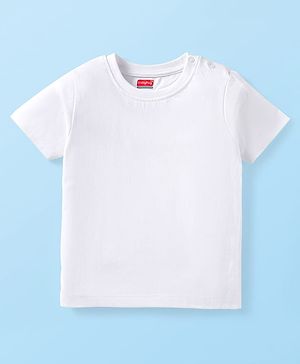 Babyhug Cotton Knit Half Sleeves Solid Color T-Shirt - White