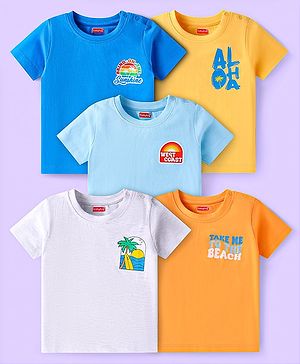 Babyhug Cotton Knit Half Sleeves T-Shirts with Beach Theme Print Pack of 5 - Multicolor