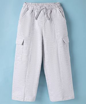 Kookie Kids Cotton Knit Full Length Wide Leg Lounge Pant With Cut & Sew Design & Pockets - Light Grey