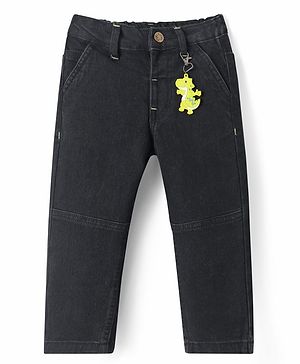 Babyhug Full Length Washed Denim Jeans With Dino Applique & Stretch - Black