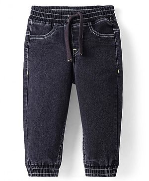 Babyhug Full Length Washed Denim Joggers With Stretch - Black