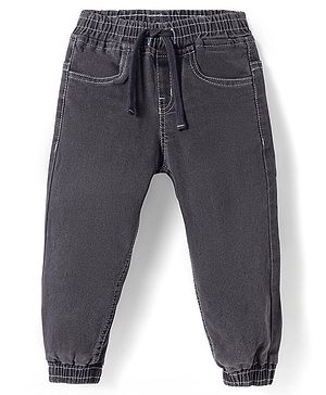 Babyhug Full Length Washed Denim Joggers With Stretch - Grey