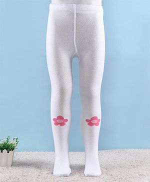 Cute Walk by Babyhug Knitted Antibacterial Footed Tights Floral Design - White