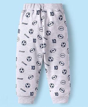 Babyhug Cotton Full Length Lounge Pants with Sports Print - Grey