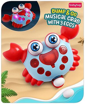 Babyhug Blue Crawling Crab Musical Toy with 3 Egg Release Function | Interactive Early Learning & Entertainment Toy For 3 Years+ Kids| Fun Moving Toy With Sound and Lights| Improves Hand Eye Co-ordination| Gifting Toy| BIS Certified