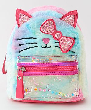 Babyhug Fashion Backpacks With Kitty Detailing - Light Blue & Pink
