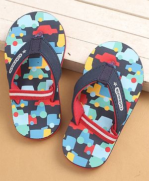 Cute Walk by Babyhug Flip Flops with Back Strap Closure & Cars Print - Navy Blue