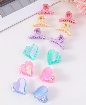 Babyhug Heart Shaped & Regular Hair Clips Pack of 12 - Multicolor