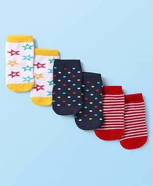 Cute Walk By Babyhug Knit Ankle Length Anti-Bacterial Socks with Stripes & Star Design Pack of 3 -White Yellow & Red