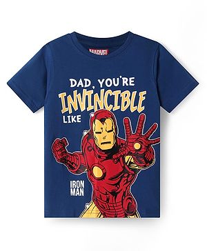 Pine Kids Marvel Single Jersey Knit Half Sleeves Iron Man Graphic T-Shirt - Blue