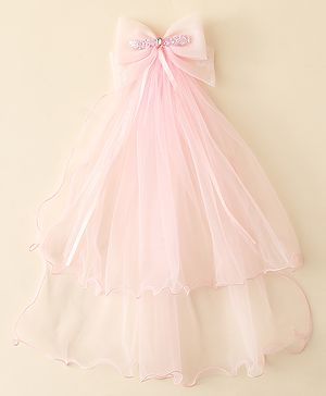 Babyhug Hair Clip with Bow Applique & Veil - Pink