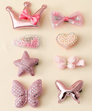 Babyhug Hair Clips with Butterfly Bow Star Applique Pack of 8 - Multicolor