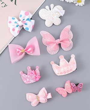 Babyhug Hair Clips with Butterfly Bow Applique Pack of 8 - Multicolor