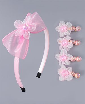 Babyhug Hairband & Clips Accessories Combo Set - Pink