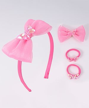 Babyhug Hairband Clip & Rubber Band Accessories Combo Set - Fuchsia