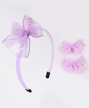 Babyhug Hairband & Clip with Bow Applique Hair Accessories Set - Purple