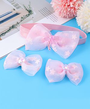Babyhug Headband & Clips with Bow Applique Accessories Set - Pink