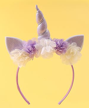 Babyhug Free Size Hair Band With Unicorn & Floral Applique - Purple