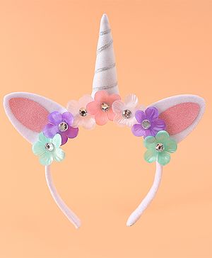 Babyhug Free Size Hair Band With Unicorn & Floral Applique - Multicolour
