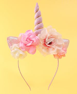 Babyhug Free Size Hair Band With Unicorn & Floral Applique - Multicolour