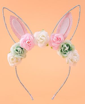 Babyhug Free Size Hair Band With Bunny Ear & Floral Applique - Multicolour