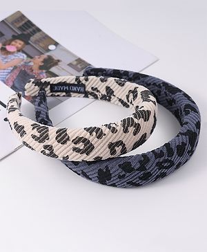 Pine Kids Free Size Hair Bands With Cheetah Print Pack Of 2 - Beige & Blue