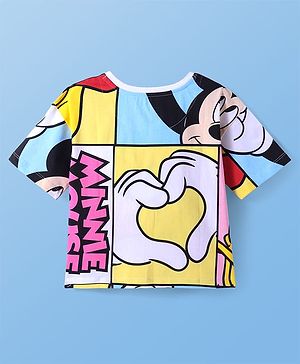 Pine Kids Marvel Terry Knit Half Drop Shoulder Sleeves T-Shirt with Minnie & Friends Graphics - White