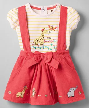 ToffyHouse Knitted Half Sleeves Top
                              & Skirt Set with Animal &
                              Butterfly Embroidery - Coral & Peach