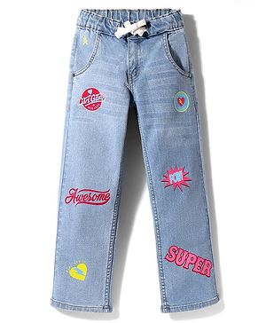Pine Kids Denim Woven Full Length Jeans With Text Print - Blue