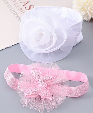 Babyhug Free Size Headbands With Floral & Butterfly Applique Pack Of 2 - White & Pink