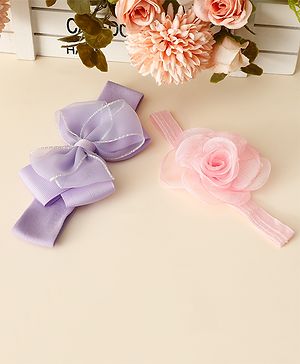 Babyhug Free Size Headbands With Floral & Bow Applique Pack Of 2 - Purple & Pink