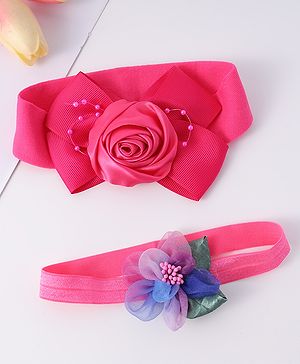 Babyhug Free Size Headbands With Floral Applique Pack Of 2 - Fuchsia