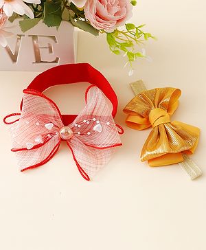 Babyhug Free Size Headbands With Bow Applique Pack Of 2 - Red & Gold