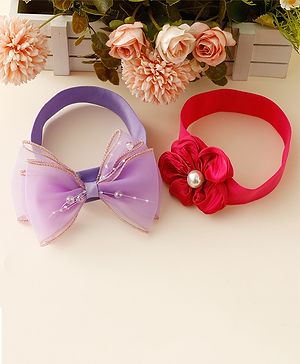 Babyhug Free Size Headbands With Floral & Bow Applique Pack Of 2 - Multicolor