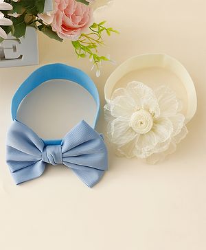 Babyhug Free Size Headbands With Floral & Bow Applique Pack Of 2 - Blue & Beige
