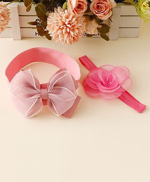 Babyhug Free Size Headbands With Floral & Bow Applique Pack Of 2 - Pink