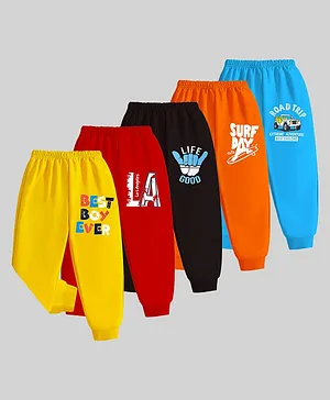 KUCHIPOO Pack Of 5 Best Boy Ever Text & Vehicle Printed Pajamas - Yellow Red Black Orange & Blue