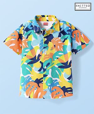 Babyhug Cotton Knit Half Sleeves Shirt With Leaf Print - Multicolor
