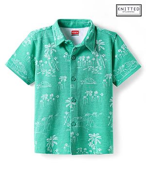 Babyhug Cotton Knit Half Sleeves Shirt with Beach Theme Print - Green