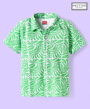 Babyhug Cotton Knit Half Sleeves Shirt with Leaves Print - Light Green