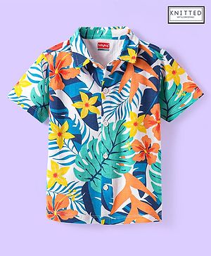 Babyhug Cotton Knit Half Sleeves Shirt with Tropical Theme Print - White
