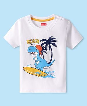 Babyhug Cotton Knit Half Sleeves T-Shirt With Dino Graphics - White