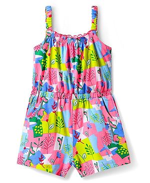 Babyhug Cotton Knit Sleeveless Jumpsuit With Floral Print - White