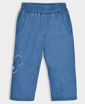 Mi Arcus 100% Cotton Koala Embroidered Denim Trousers - Blue