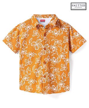 Babyhug Cotton Knit Half Sleeves Shirt With Floral Print - Rust Orange