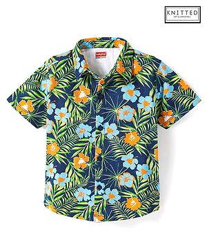 Babyhug Cotton Knit Half Sleeves Shirt with Floral Print - Navy Blue