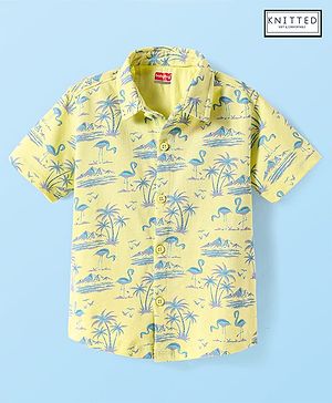 Babyhug Cotton Knit Half Sleeves Shirt With Beach Theme Print - Light Green