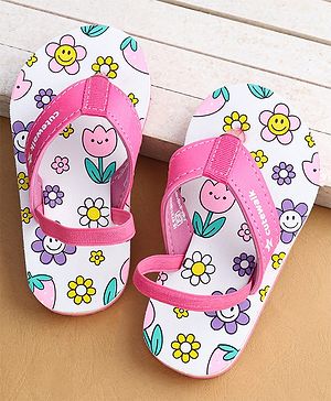 Cute Walk by Babyhug Flip Flops with Floral Print & Back Strap - Pink